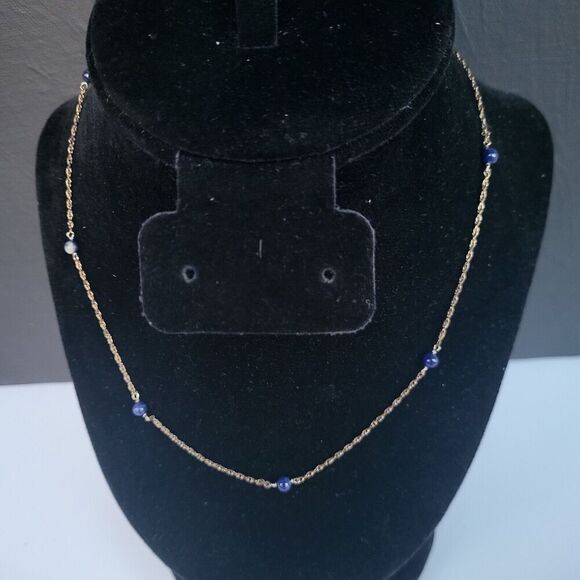 Dainty Vintage Lapis and 12k Gold Fill Station Neckalce Signed B.A.B.19"